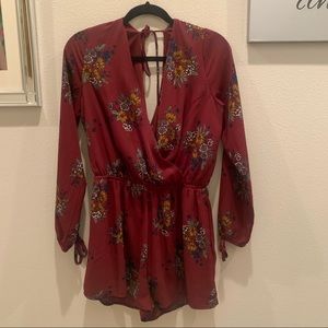 Fall red v-neck romper